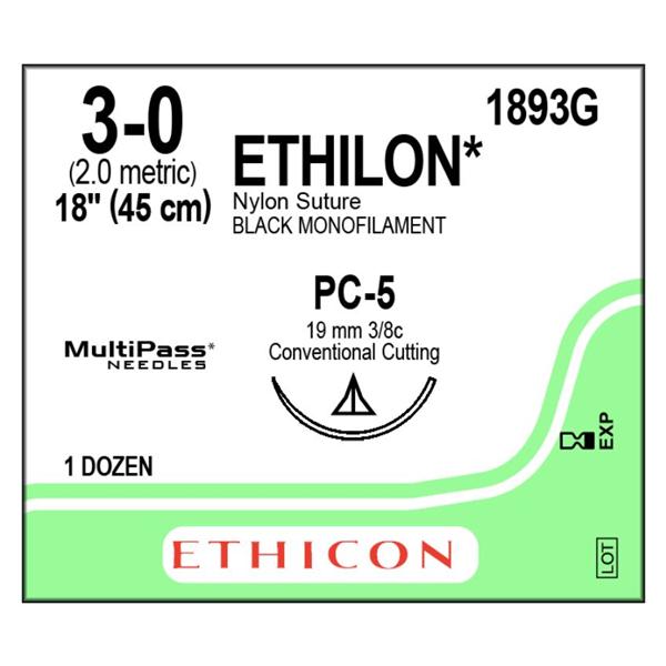 Suture 3-0 Nylon PS-5 Ethilon Black 1x18
